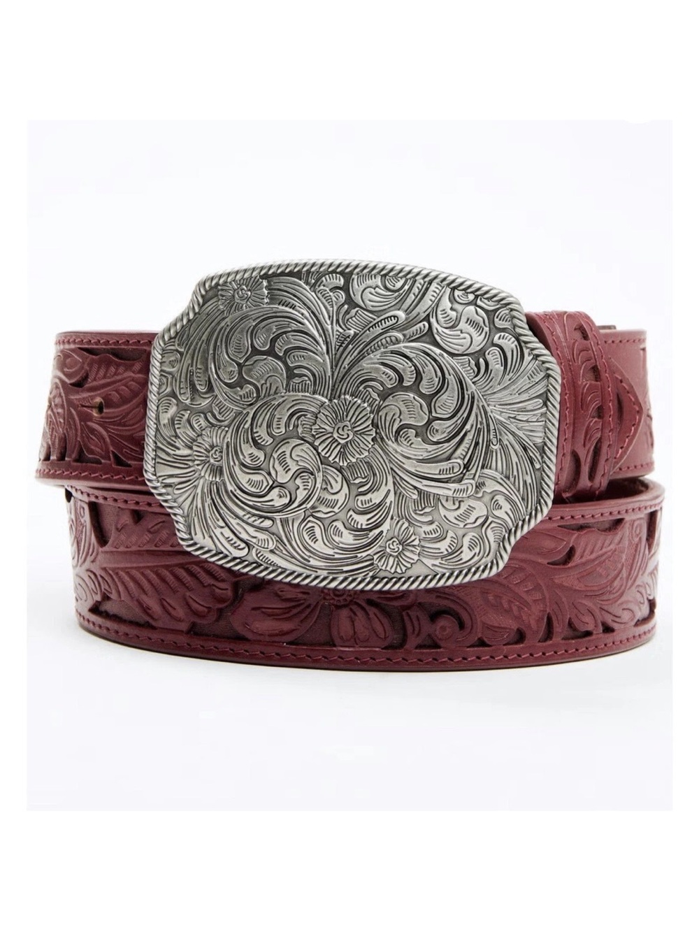 Idyllwind Westerly Drive Tooled Red Leather Silver Toned Buckle Belt NWT Size L